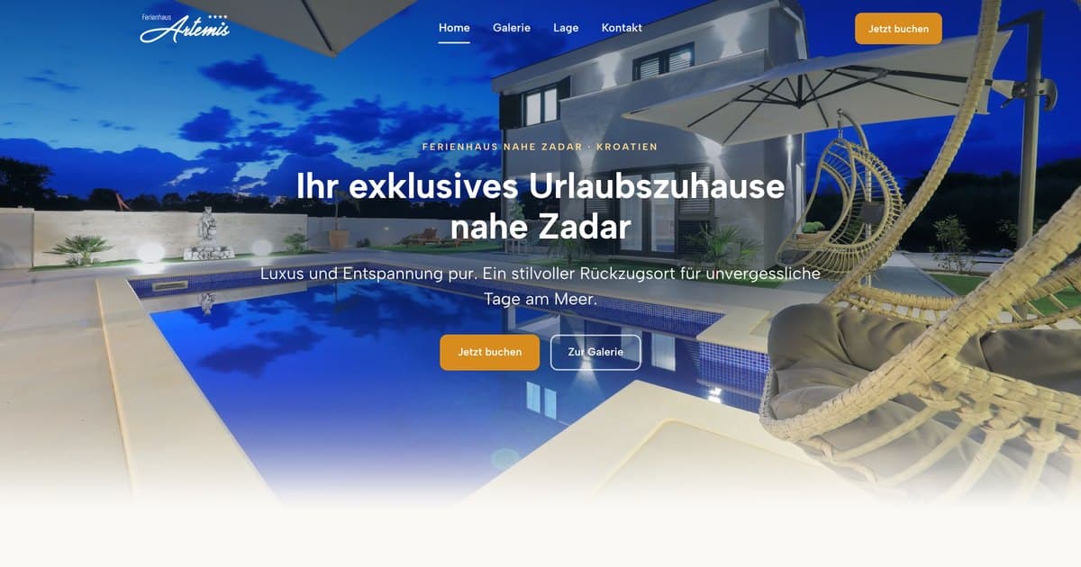 Ferienhaus Artemis: Startseite mit Villa und Pool